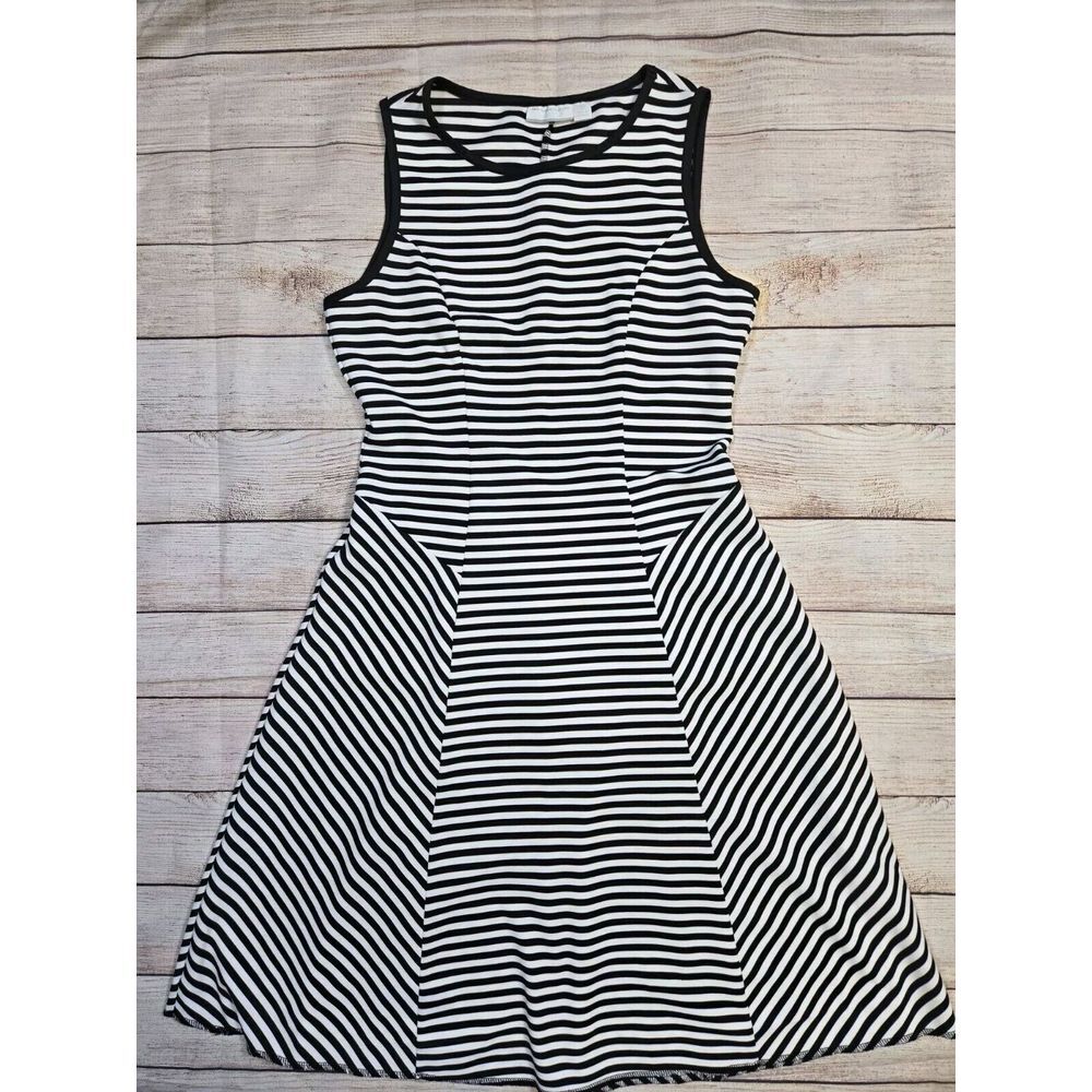 New York & Company Stretch Dress Size Small White Black Striped Fit and Flare‎